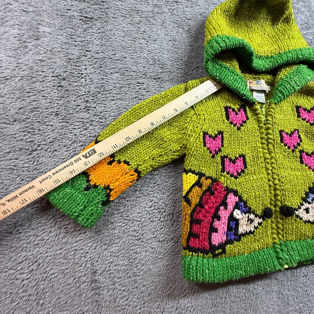 ECC Ecuador Kids 2 Wool Hoodie Zip Cardigan Animal Rainbow Hearts Chunky Knit - Picture 9 of 9
